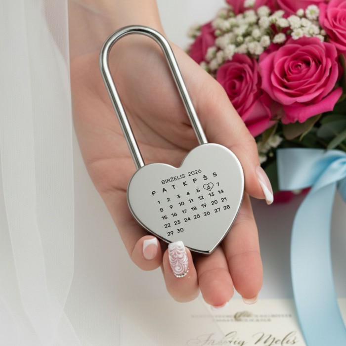 Graviruota sidabrinė spyna vestuvėms – personalizuota dovana vestuvių proga Graviruota sidabrinė spyna vestuvėms – personalizuota dovana vestuvių proga