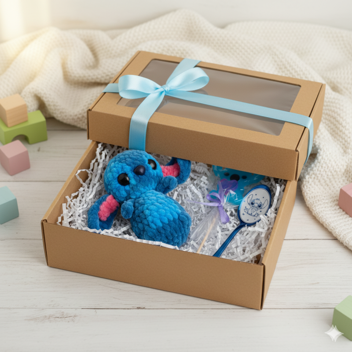 Dovana vaikui Stitch – mielas vardinis dovanų rinkinys su žaislu ir šaukšteliu Dovana vaikui Stitch – mielas vardinis dovanų rinkinys su žaislu ir šaukšteliu