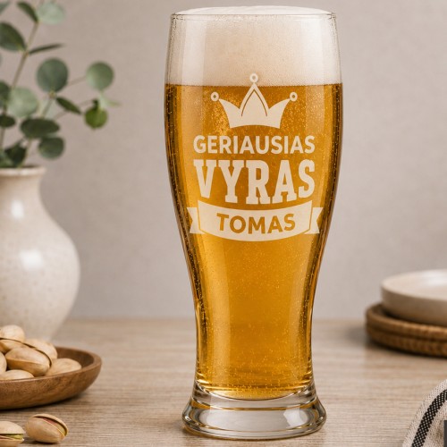Alaus bokalas „Geriausias vyras“ su vardu ir karūnos graviravimu